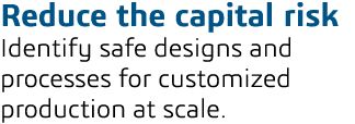 Reduce the capital risk Identify safe designs and processes for customized production at scale  